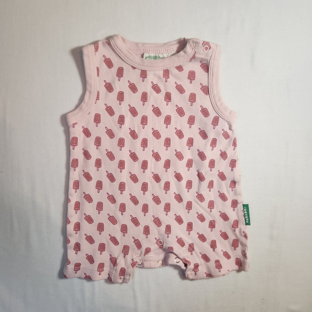 Parade Organics Pink Popsicle Print Sleeveless Romper GOTS Cotton 3-6 Months